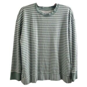 Alice Walk Striped Crewneck Sweatshirt Green White Pima Modal XL Coastal